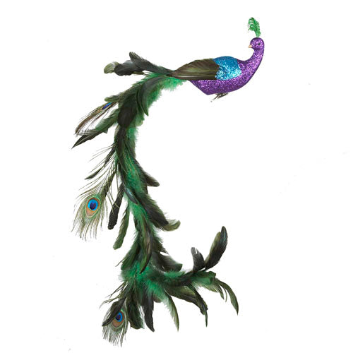 Purple & Blue Feather Peacock on Clip Large