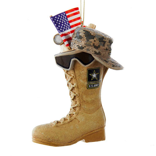 U.S. Army Boot with USA Flag & Icons Ornament 4.75"