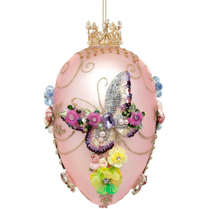 King's Jewels Faberge Egg Pink Butterfly Ornament 7"