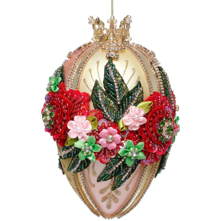 Faberge Jewel Egg Yellow and Pink Ornament 7 Inches
