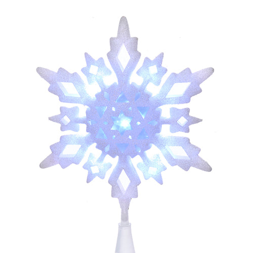 Cool White LED Glitter Snowflake Tree Topper 10"