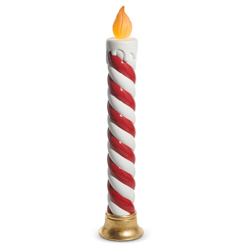 Red and White Peppermint Swirl Battery Operated Candle 38"