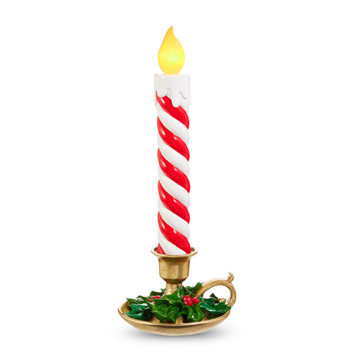 Red and White Stripe Battery Operated Candle 17"