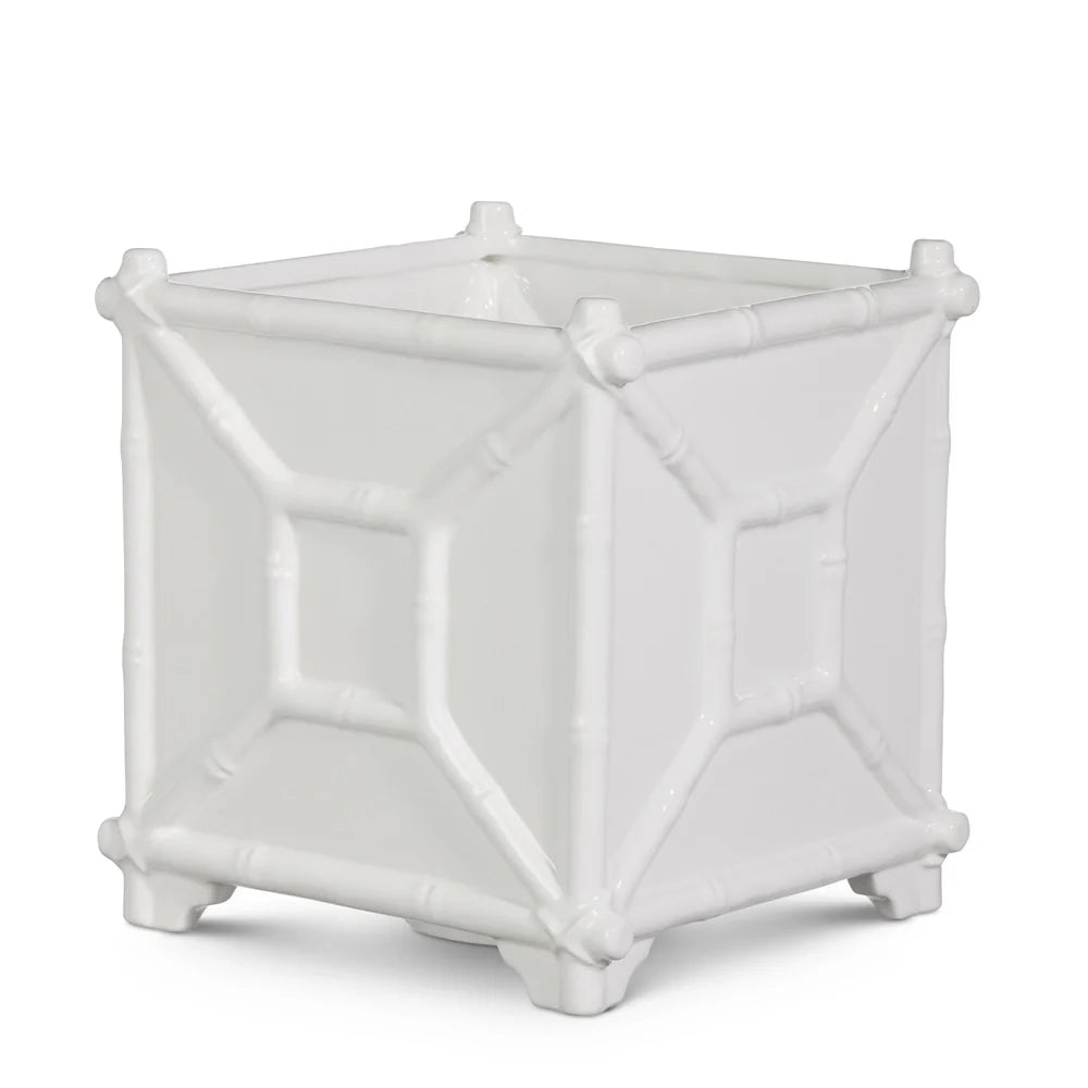 White Bamboo Planter 8.5"