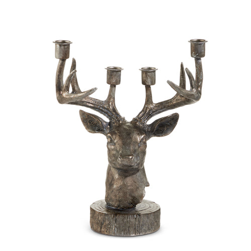 Pewter Finished Reindeer Candelabra 12"