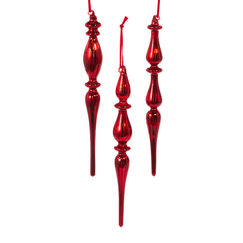 Red Glass Finial Ornament 10.75" Set of 3