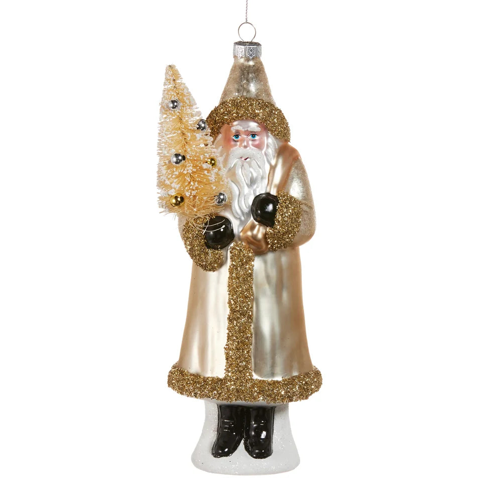 Glitter Santa Glass Ornament 8.75"