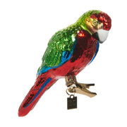 Macaw Parrot Clip-On Glass Ornament 6"