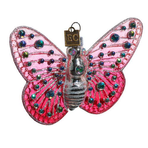 Pink Fantasy Butterfly Glass Ornament 4.5"