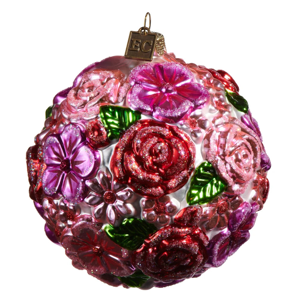 Colorful Flower Ball Glass Ornament 4"