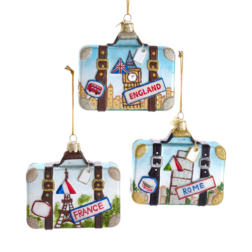 International Suitcase Glass Ornaments 4"