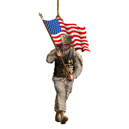 U.S. Marine Soldier with American Flag 5.75"
