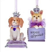 Purple & Silver Dog on Pillowith Box Ornament 3.5"