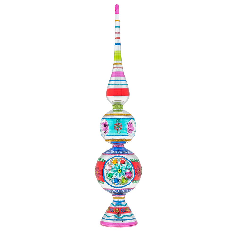 Christmas Confetti Finial Stand with Reflectors 13"