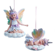 Pillow Unicorn Fairy Ornament 3.75" Set of 2