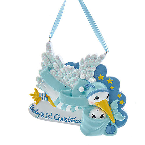 Baby's 1st Christmas Boy Stork Ornament 3"