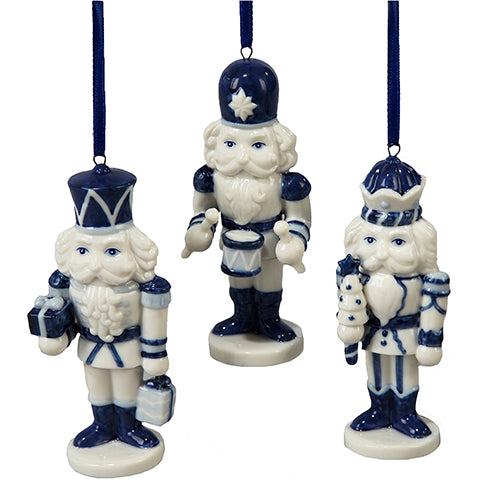 Delft Blue Porcelain Nutcracker Ornament 4" Set of 3