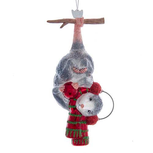 Hanging Christmas Possum Glass Ornament 5.875"