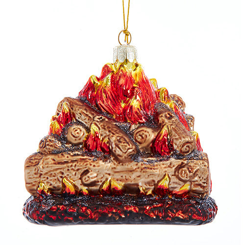 Yule Log Fire Tradition Series Glass Ornament 4.375"
