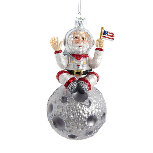 Astronaut Santa on Moon Glass Ornament 5.25"