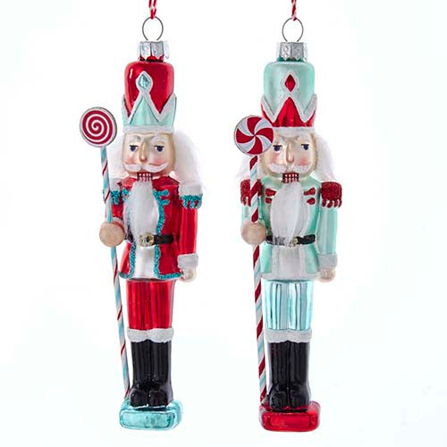 Glass Retro Mint Nutcracker Glass Ornament 7" Set of 2