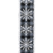 Gingham with White Snowflake Ribbon 2.5" x 10 Yards