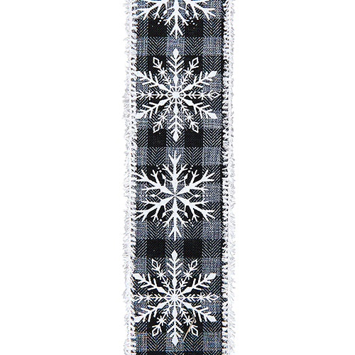 Gingham with White Snowflake Ribbon 2.5" x 10 Yards