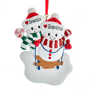 Grandma & Grandpa Snow Couple on Sled Ornament 4.5"
