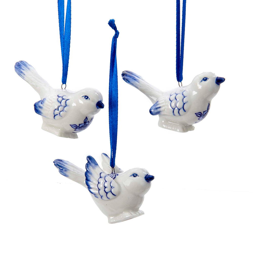 Delft Porcelain Blue Bird Ornament 2" Set of 3