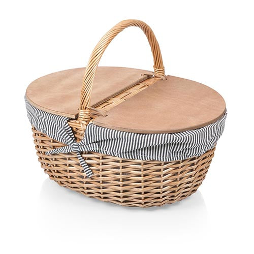 Country Basket Picnic Basket Navy Blue & White Stripe