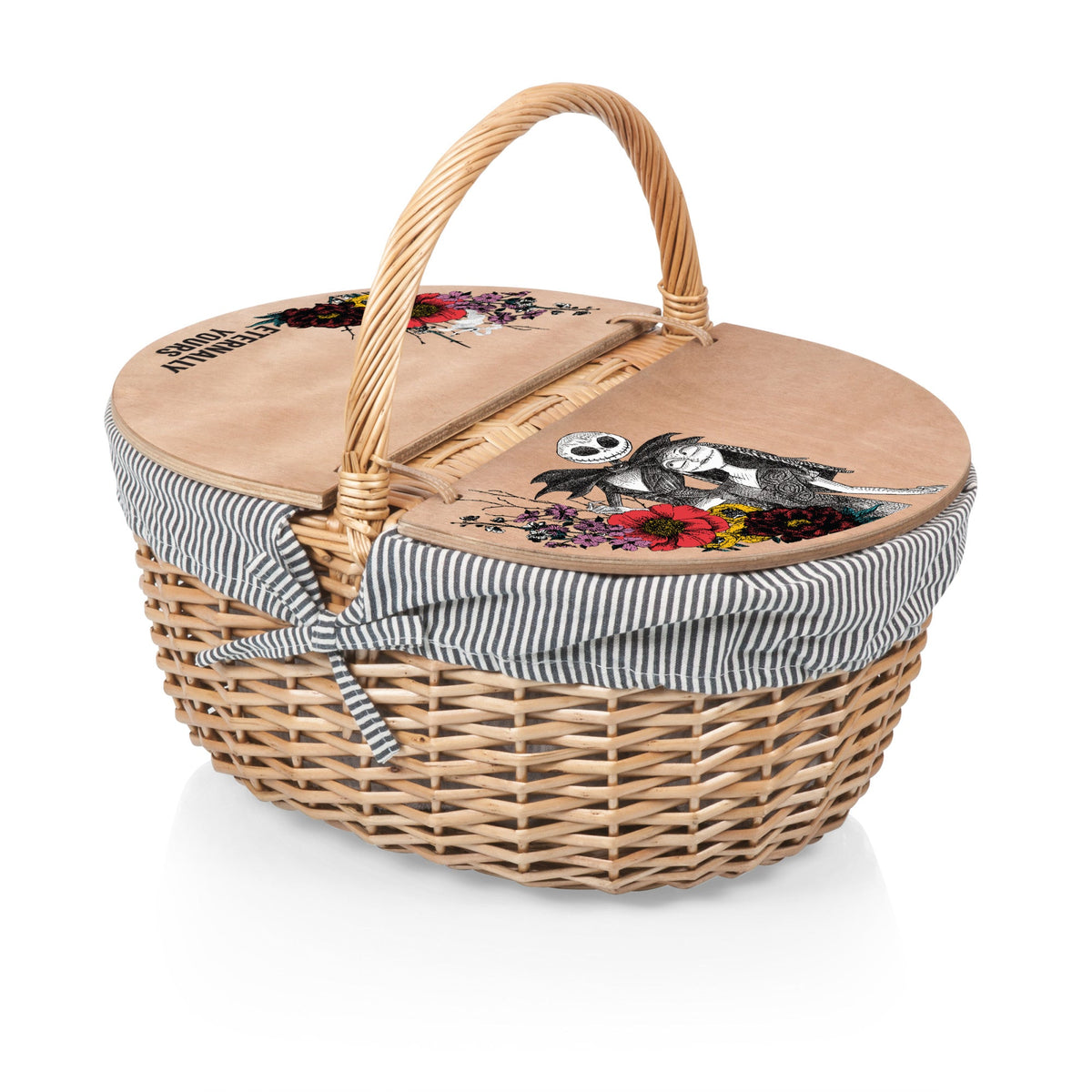 Nightmare Before Christmas Jack & Sally Navy Blue & White Stripe Country Picnic Basket