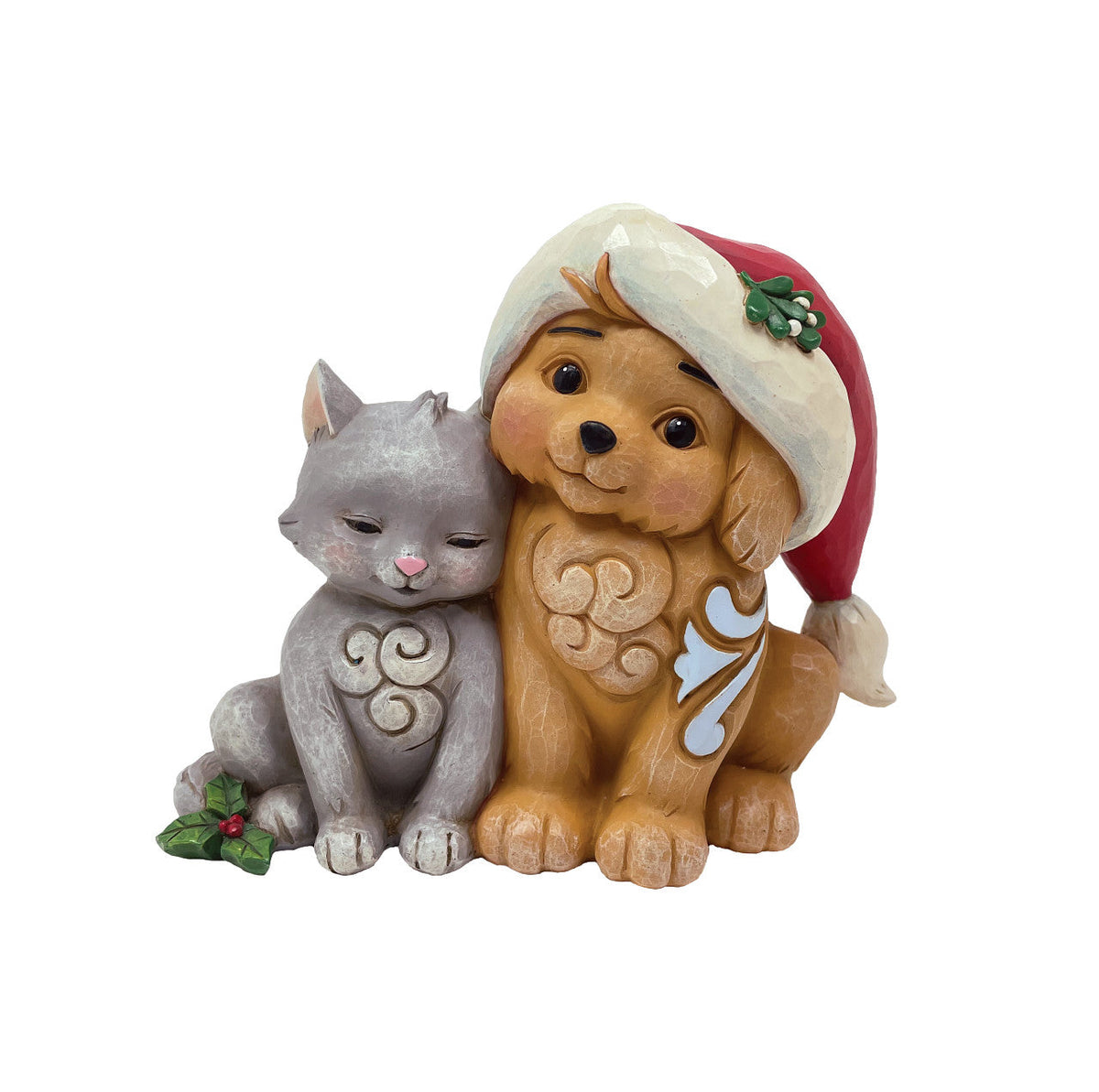 Christmas Kitten with Puppy in Santa Hat