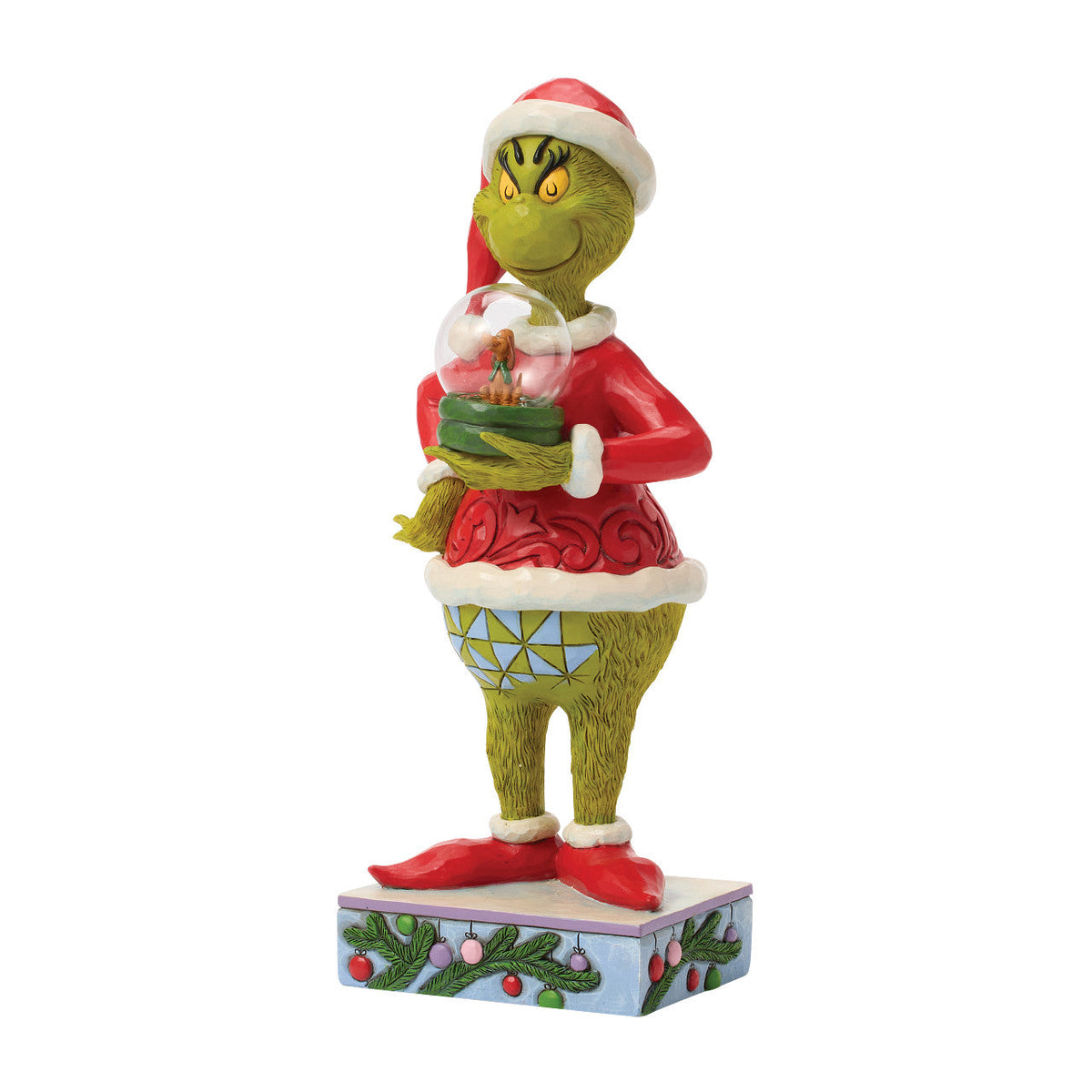 Grinch Holding Snow Globe Dome with Max Inside