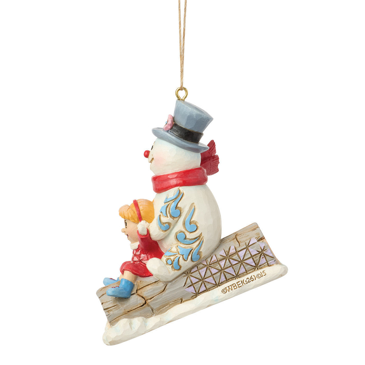 Frosty and Karen in Log Sled Ornament