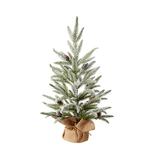 Snowy Tree with Pinecones in Burlap Bag 24.75"