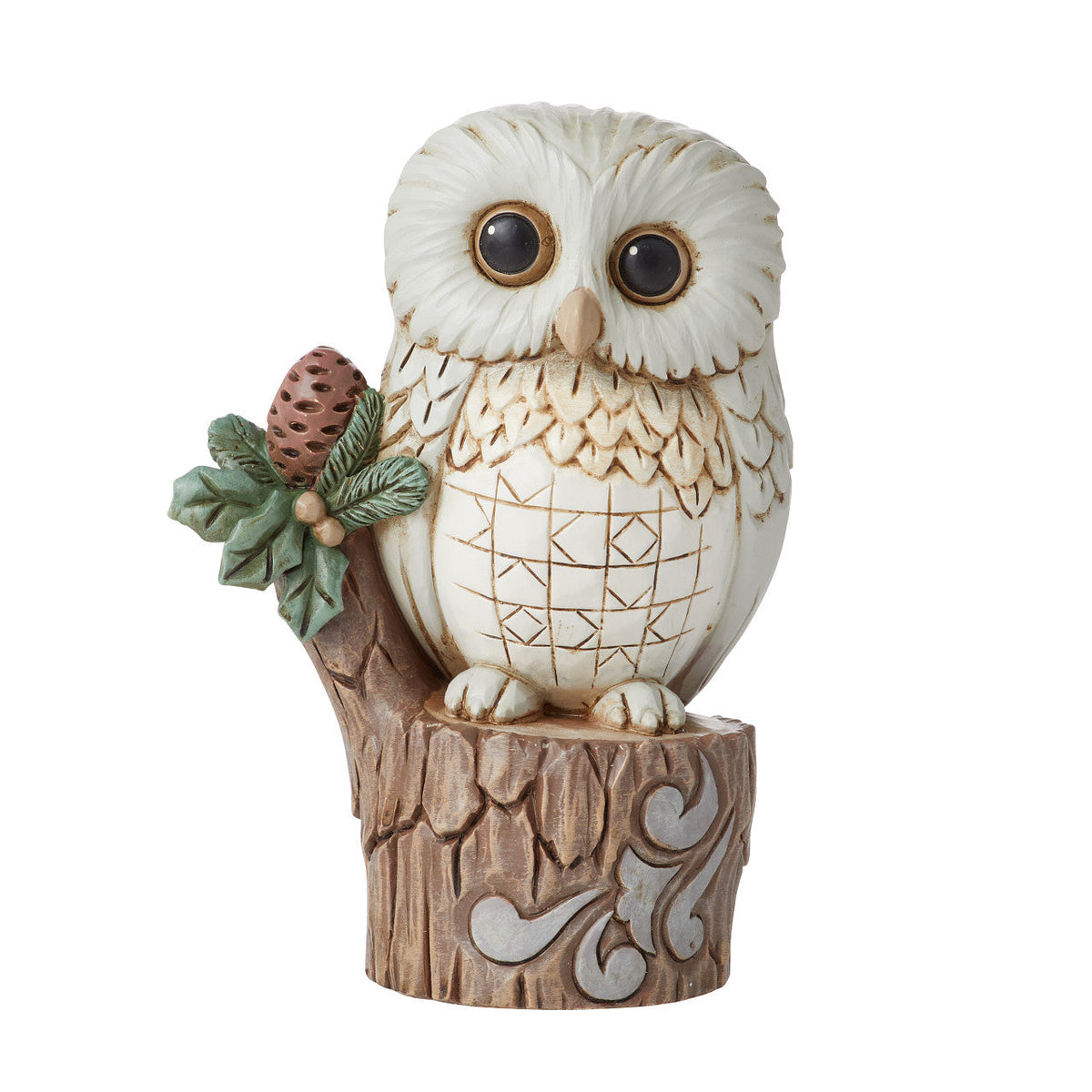 White Woodland Owl on Tree Stump