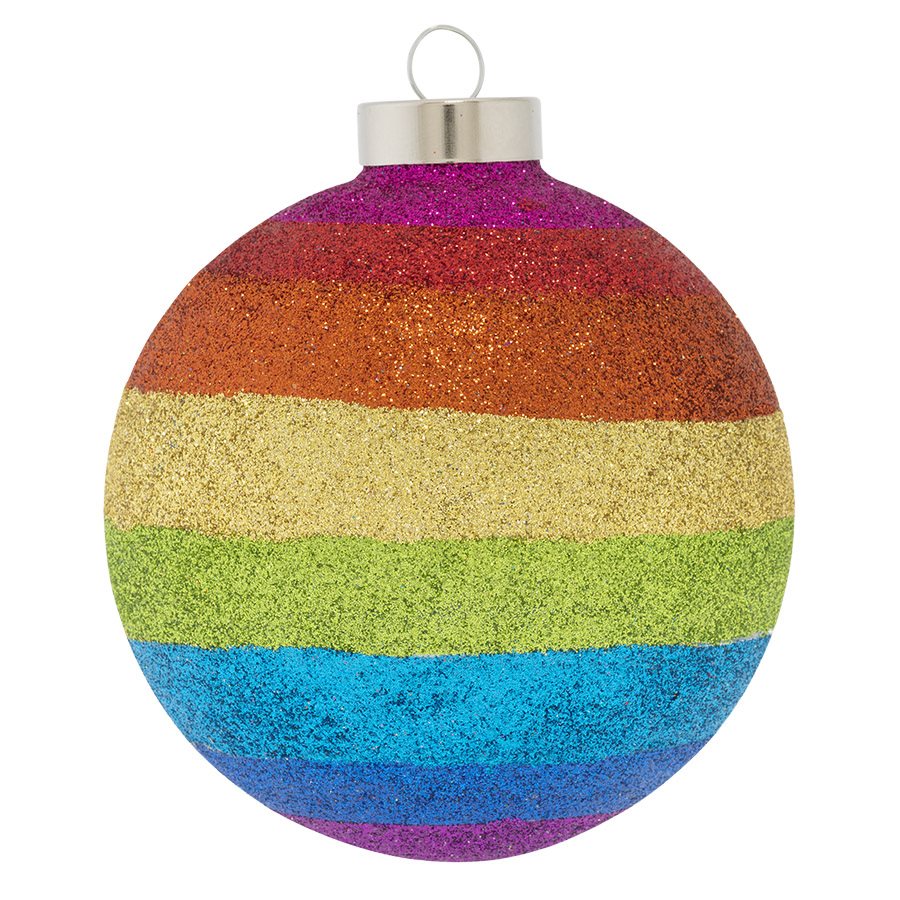 Striped Rainbow Glitter Round Ornament