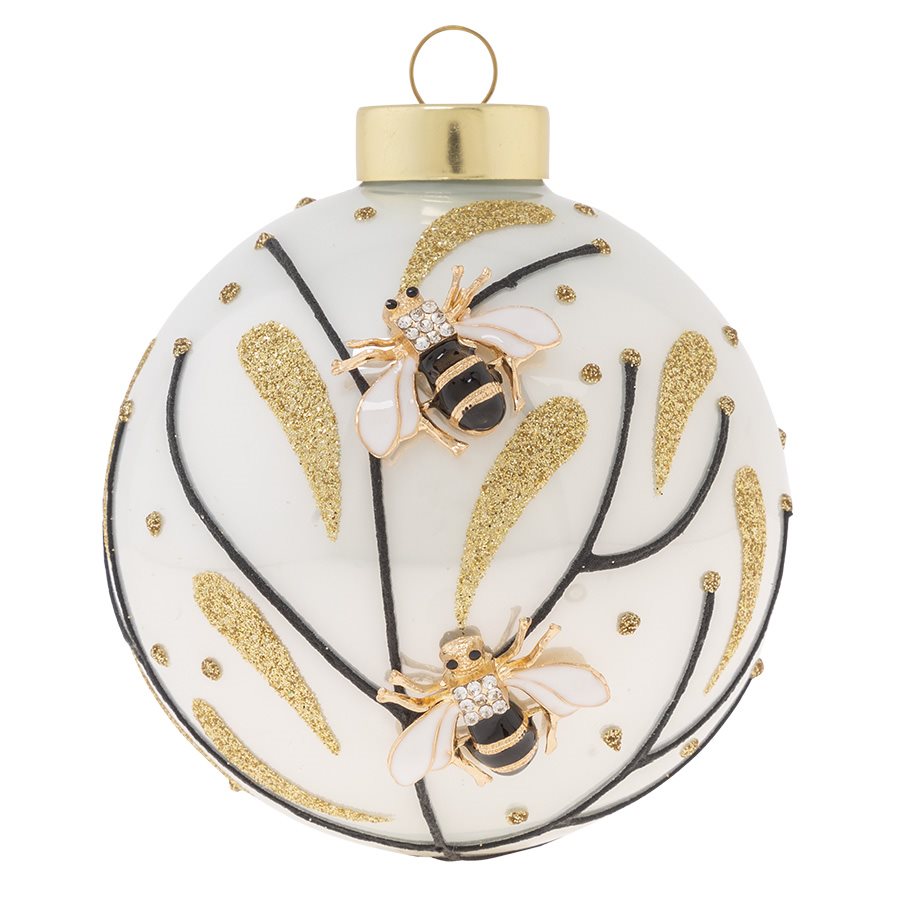 Golden Bees & Flowers Round Ornament