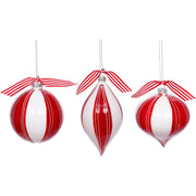 Ribboned Red & White Ornament 4" Set of 3