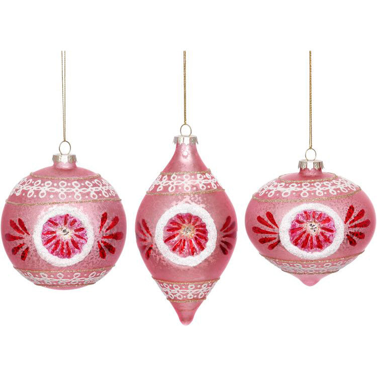 Pink Swirl Ornament 4" Set of 3