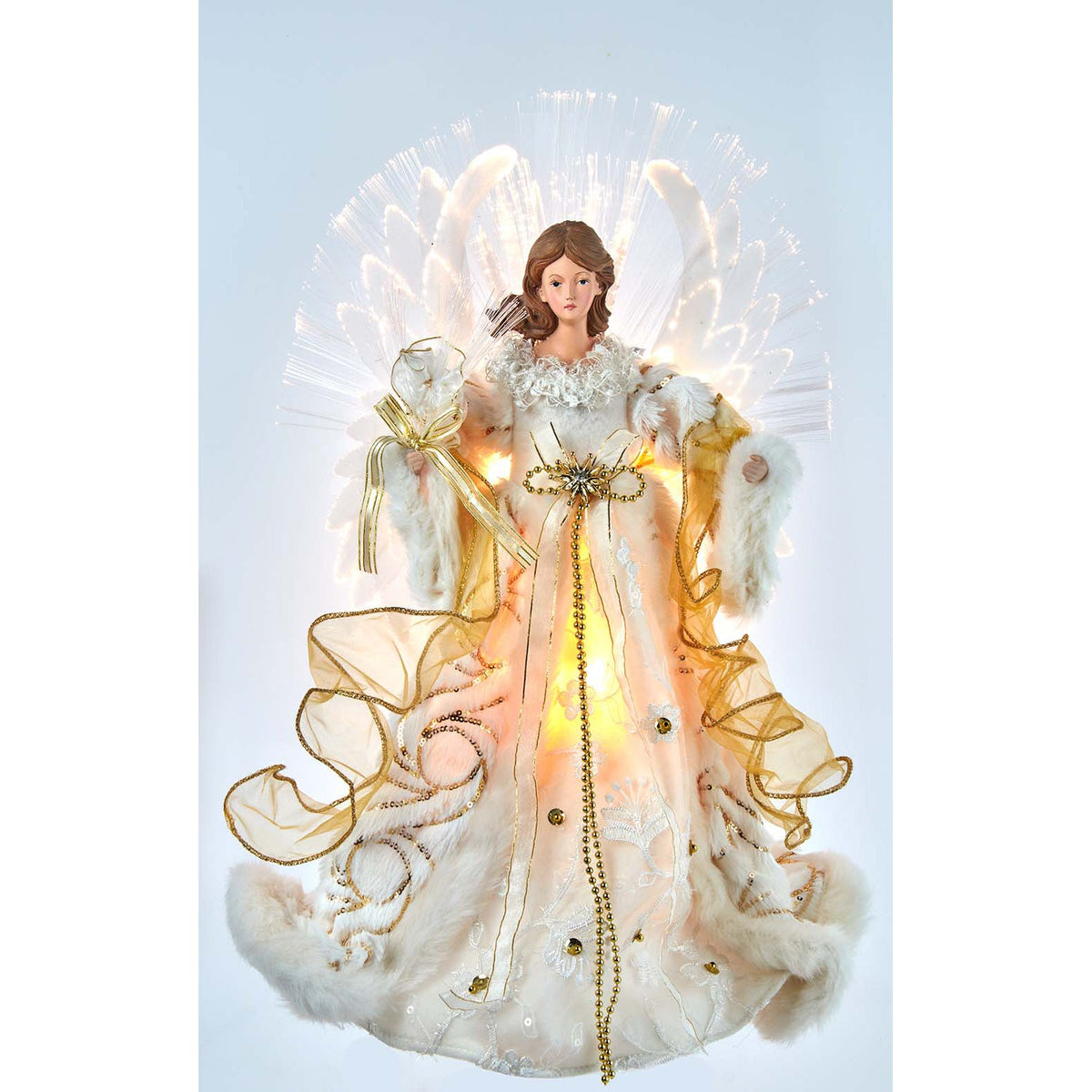 Gold & White Angel Fiber Optic LED Tree Topper 16"