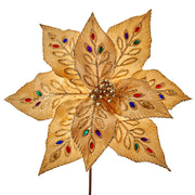 Gold with Multi Colored Jeweled Velvet Poinsettia 14"