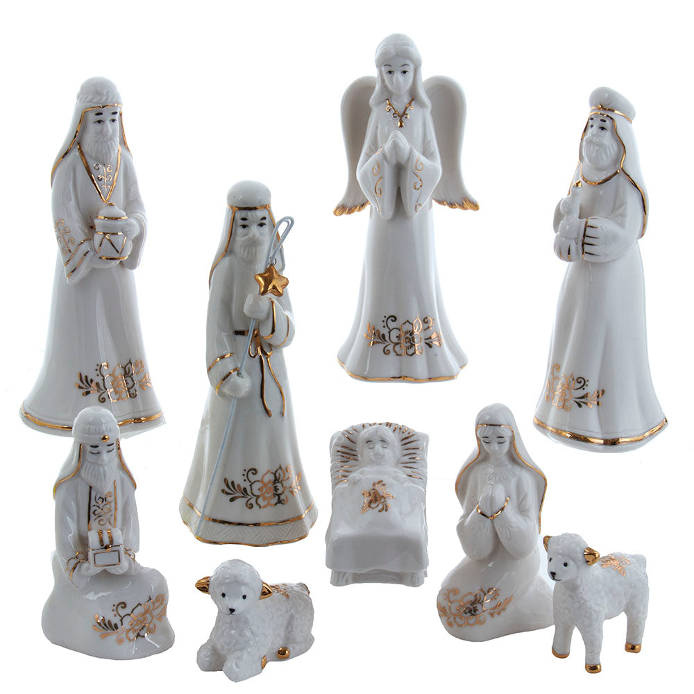 Gold & White Nativity Set of 9