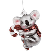 Koala with Candy Cane Glass Ornament 5"