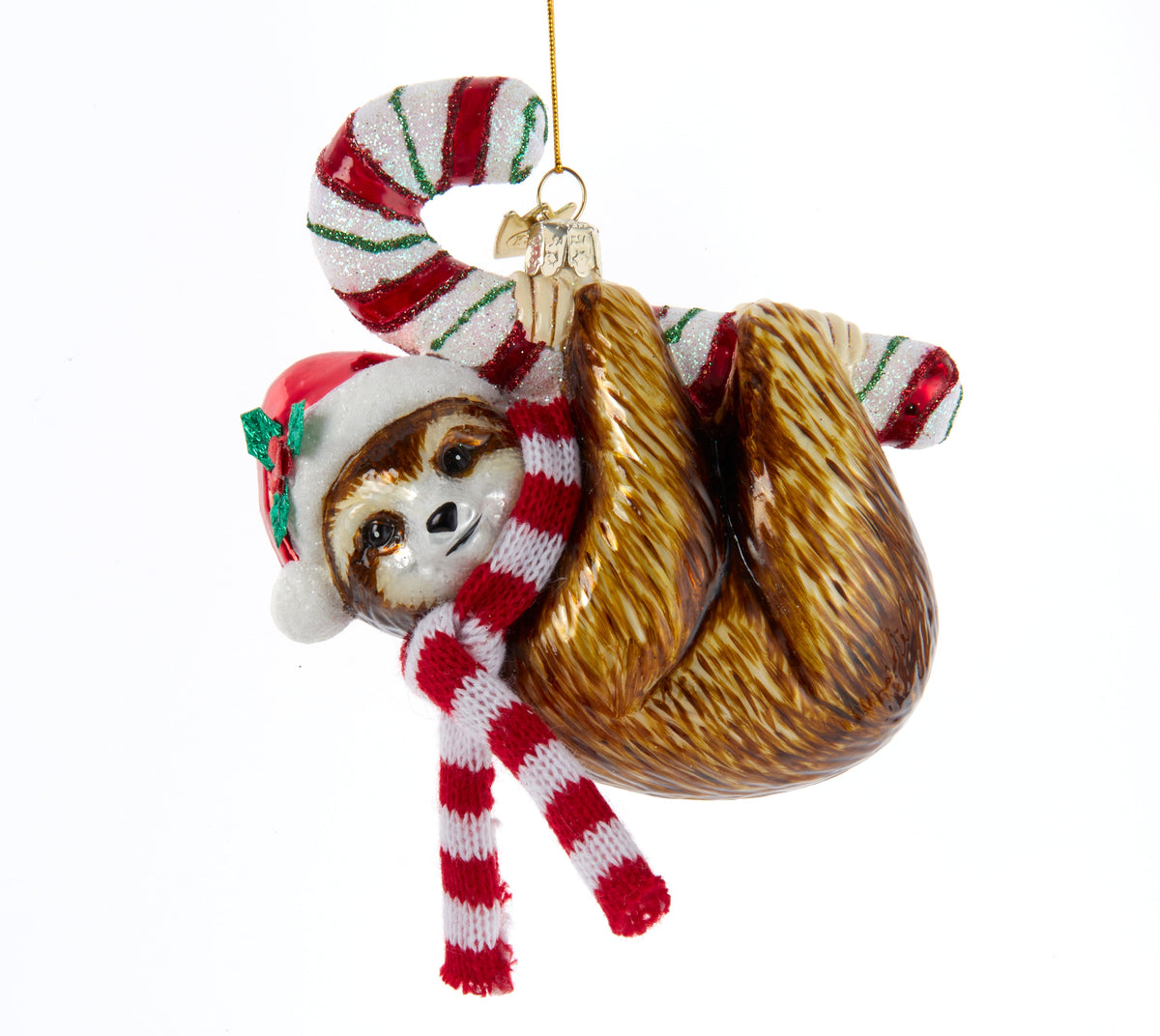 Sloth with Candy Cane Ornament 4.75"