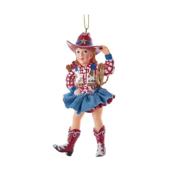 Cowgirl with Hat Ornament 4.3"