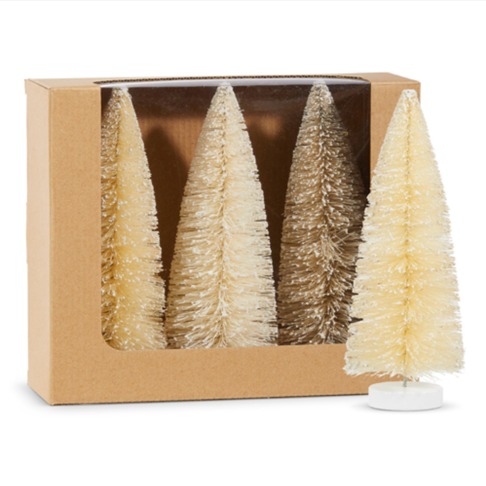 Box of Frosted Natural Bottle Brush Trees 8" Set of 3