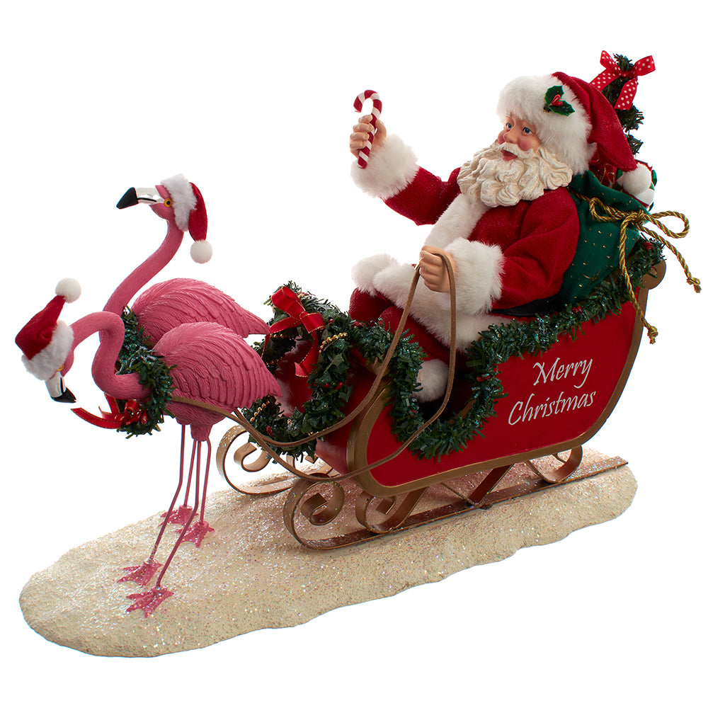 Flamingos Pulling Santa Sleigh 10"