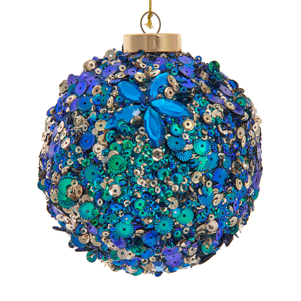 Peacock Glittered Sequin Ball Ornament 100mm