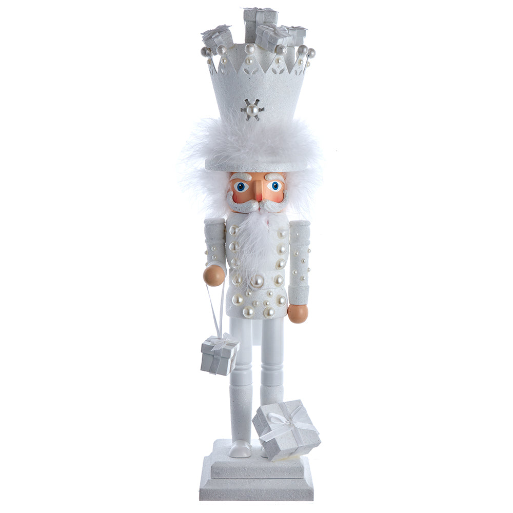 Hollywood Winter White King Nutcracker with Gifts 18"